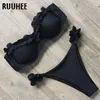 RUUHEE Bandeau Bikini Swimwear Women Swimsuit Sexy Ruffle Set Push Up Bathing Suit Female Brazilian Leopard 220615