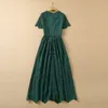 Letnia krótka sukienka okrągła okrągła szyja zielony kwiatowy haft haftowy Eleganckie sukienki o długości swobodnej podłogi 22q151638