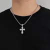 Diamond Stone Cross Pendants Necklace Jewelry 18K Real Gold Plated Men Women Gift Religious Jewelry