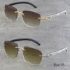 Armações de lentes douradas e marrons, óculos de sol masculino sem aro, original, mistura branca, preto, listras verticais, chifre de búfalo, óculos de sol femininos, armação de arame, mesmas peças, modelo diferente