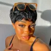 Short Pixie Cut Human Hair Brazilian none lace machine made Wigs for Black Women Glueless Wigs Pre Plucked