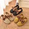 2021 Children Girls Kittens Bowknot Princess Shoes Flat Casual Hollow Out 3colors G220527