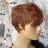 Honey Blonde Short Bob Pixie Cut Wig Natural Wave Brasilian Remy Human Hair Wig With Bang For Women Full Machine Made