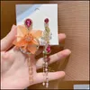 Bengelen kroonluchter oorbellen sieraden mengjiqiao Koreaanse luxe asymmetrische bloemkristallen druppel voor vrouwen meisjes elegante parel tassel oorbellen