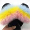 Kvinnor Real Fox Fur Slippers Fashion Beach Hairy Slides Femmes Outside Fluffy Flat Shoes Woman Woman Fur Home Sandals Ladies Flip Flops G220816