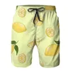 Shorts Masculinos Roupa de Banho Masculina Calção de Banho Limão Verão Estampado Praia Prancha de Natação Fatos de Banho Corrida Esportes Shorts de Surf Masculino Heat22