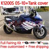 Fairings +Tank Cover för BMW K1200 K 1200 S 1200S K1200S 05 06 07 08 09 10 KOSSURWORK 153NO.63 K-1200S 2005 2006 2007 2008 2000 K1200-S 05-10 MOTORCYCLE BODY MARK BLÅ BLÅ