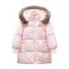 Children Outerwear Winter Mid-Length Long Fur Collar Hooded Cotton Jacket For Boys And Girls Shiny Thick Warm Jacket For Boys J220718