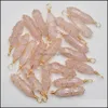 Arts and Crafts Arts Prezenty domowe drut ogrodowy Wrap Natural Stone Rose Rose Quartz Shape Charms Point Chakra Wisids for J Dh9nw