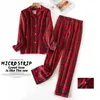 Kleedjurken voor Dames Stijl Dames Flanel Katoen Lange mouwen Broek Huispak Herfst Winter Plaid Koreaanse Pyjama W220328