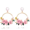 Women Exquisite Wreath Sweet Earrings Pearl Rhinestone Crystal Dangle Earrings Fashion Wedding Party Jewelry Accessories