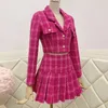 Fall Small Fragrance Vintage Tweed Two Piece Set Women Crop Top Woolen Short Jacket Coat Mini Skirts Sets Sweet 2 Suits 220813