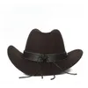 Bérets Femmes Hommes Laine Creux Western Cowboy Chapeau Avec Tauren Ceinture Gentleman Lady Jazz Outback Toca Sombrero Cap Taille 56-58CMBérets Delm22