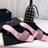 Summer New Slippers Rhinestone Letter Kitten Heel Sandals Square Toes Women's Designer Shoes
