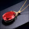 Подвесные ожерелья щедрые роскошные 24 -километровые золотые красно -хрустальные цирконы ожерелье для девочек женские украшения подарки подарки вечеринка h dhdu7