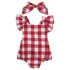 Citgeett Summer Born Kids Kids Baby девочка красная клетчатая комбинезон Красный с одеждой для одежды для повязки на голову 018M SS 220707