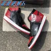 2021 Release Jumpman 1 Bred Chaussures de basket-ball en cuir verni 555088-063 Top Qualité Haute OG 1s NOIR ROUGE TOE Hommes Baskets Designer De Mode