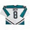 C2604 Mit 1999-2000 Cincinnati Mighty Ducks Jersey Hockey 8 Sean Avery 33 Tony Tuzzolino 35 Iilya Bryzgalov Duck Ice Hockey Jerseys Black White S-3XL