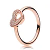 Anello in argento 925 alla moda ZC con zirconi, motivo a cuore in oro rosa, stile Pandora, adatto per set da sposa europeo da donna