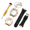 Luxuriöses goldenes Gehäuse, Modifikation, edle Metallbänder für Apple Watch-Bänder 41 mm, 44 mm, Edelstahlarmband, 2 in 1 Correa iWatch-Band 45 mm, SE 7, 6, 5, 4