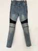 Luxe designer heren jeans lange broek magere ritssluiting knie spell leer vernietig de quilt gescheurde gat mode Jean mannen ontwerpers doeken