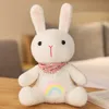 Tecknad söt regnbågs halsduk kanin plysch leksak söt kanin docka för att skicka vänner födelsedagspresent