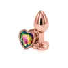 Sex Toy Massager Rainbow Rose Gold Pink Small Medium Size Set Heart Shape Crystal Metal Anal Pärlor Butt Plug Jewelry Toy för kvinnlig manlig