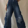 Rétro graphique imprimé Y2K Baggy Jeans Grunge Fairycore taille haute Cargo Denim pantalon Streetwear pantalon de survêtement décontracté Cuteandpsycho 220815