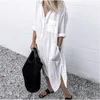 여름 면화 린넨 여성 드레스 흰색 오버 사이즈 캐주얼 여성 긴 셔츠 드레스 봄 패션 비치 레이디 옷 220628