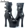 Sorbern 20Cm Stivali con tacco largo Donna Scarpe con plateau rosse lucide Stivaletti alti alla caviglia Scarpe da night club unisex Drag Queen Crossdresser