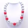 Pendant Necklaces MHS.SUN 2PCS Fashion Silver Red Chunky Bubblgum Beaded Necklace For Kids Girls Jewelry Handmade Choker Children Gift Party