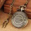 Steampunk Pocket Watch Carved Window Curtain Pattern Men Women Quartz Watches Pendant Necklace Chain Gift