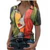 Casual Fashion Loose Face Portrait Vintage Printing Women's Clothing V-Neck Large Size Pullover Short-Sleeved T-Shirt Summer 220511