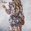 Southpire Dames Zwarte Bloemenprint Mini Feestjurk Lente Zomer Lange Mouw V-hals Casual Jurk Dames Chiffon Kleding 220516