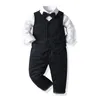 Clothing Sets 1-6 Years Gentleman Clothes For Boy Striped Outfits Cotton T-Shirt Vest Pants 4 PCS Suit Birthday Party Formal Wear Wedding Se