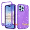 For Iphone 14 Phone Cases Clear Glitter Three Layers Heavy Duty Shockproof Protection Case