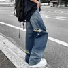 Versione coreana degli hipsters hip-hop di High Street in difficoltà vecchi jeans dritti strappati da uomo casual pantaloni larghi larghi selvaggi 220726