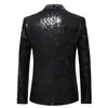 Black Sequin One Button Shawl Collar Suit Jacket Men Bling Glitter Nightclub Prom DJ Blazer Jacket Men Stage Clothes for Singers 220409