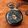 Pocket Watches Light Night Luminous Hand Wind Mechanical Watch FOB Chain Locket Dial Hollow Steampunk Skeleton Men Women ClockPocket Watches