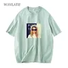 Wavlatii Lady Fashion Cotton Light Green T-shirts Tops Dames Zomer Korte mouw Gedrukte T-stukken WT2146 220511