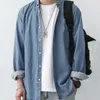 EBAIHUI hommes Blouse solide Denim col rabattu manteau loisirs lâche mode coréenne chemise homme jean à manches longues haut Streetwear