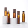 5ml 10ml 15ml Amber Glass Roll-on bottles Wood Grain Plastic cap Frosted Essential Oil Perfume Bottle with Stainless Steel Rollerball