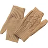 Cinque guanti guanti inverno colore puro donna elegante ragazza all'uncinetto a maglia cavata cavo mitten senza dita calda senza dita