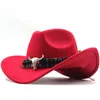Prosty biały damski kapelusz kowbojski dla dżentelmena Lady Jazz Cowgirl z skórzanym Kościołem Cloche Sombrero Caps 220813