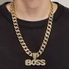Iced Out Sparking Necklace Bling Baguette Cubic Zirconia Cz Intial Name Boss Letters pendent graduated Necklaces for men boy Charm Hip Hop jewelry BOSS