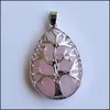 Charms Jewels Conclusões Componentes Amethysts Rose Pink quartzo Lapis Stone Teardop Bad Chakra Tree of Life pendente Diy pescoço dhcru