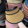Natuurlijke raffia straw handgemaakte zomer lege tophoed voor vrouwen pu lederen decoratie verstelbare viosr viseira visera muj brede rand hoeden elob22