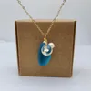 Pendant Necklaces Blue Sea Glass Mermaid Freshwater Pearl December Birthstone Gold Color Chain Long Necklace Women Boho JewelryPendant