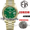 EWF V3 EW228238 ETA2836 EW2836 AUTOMATISK MENS Titta 40mm Green Dial Roman Markers Gold 904L Rostfritt armband med samma seriella garantikort Super Eternity Watches