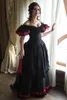 Vintage Victorian Bustle A Line Wedding Dress V-Neck Off The Shoulder Long Bridal Gowns Gothic Black And Burgundy Wedding Dresses Custom Made